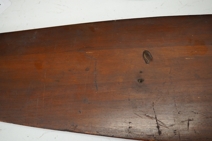 A 1930's mahogany aircraft propeller blade with makers transfer; William Beardmore & Co. Ltd., Dulmuir, 119cm long. Condition - good